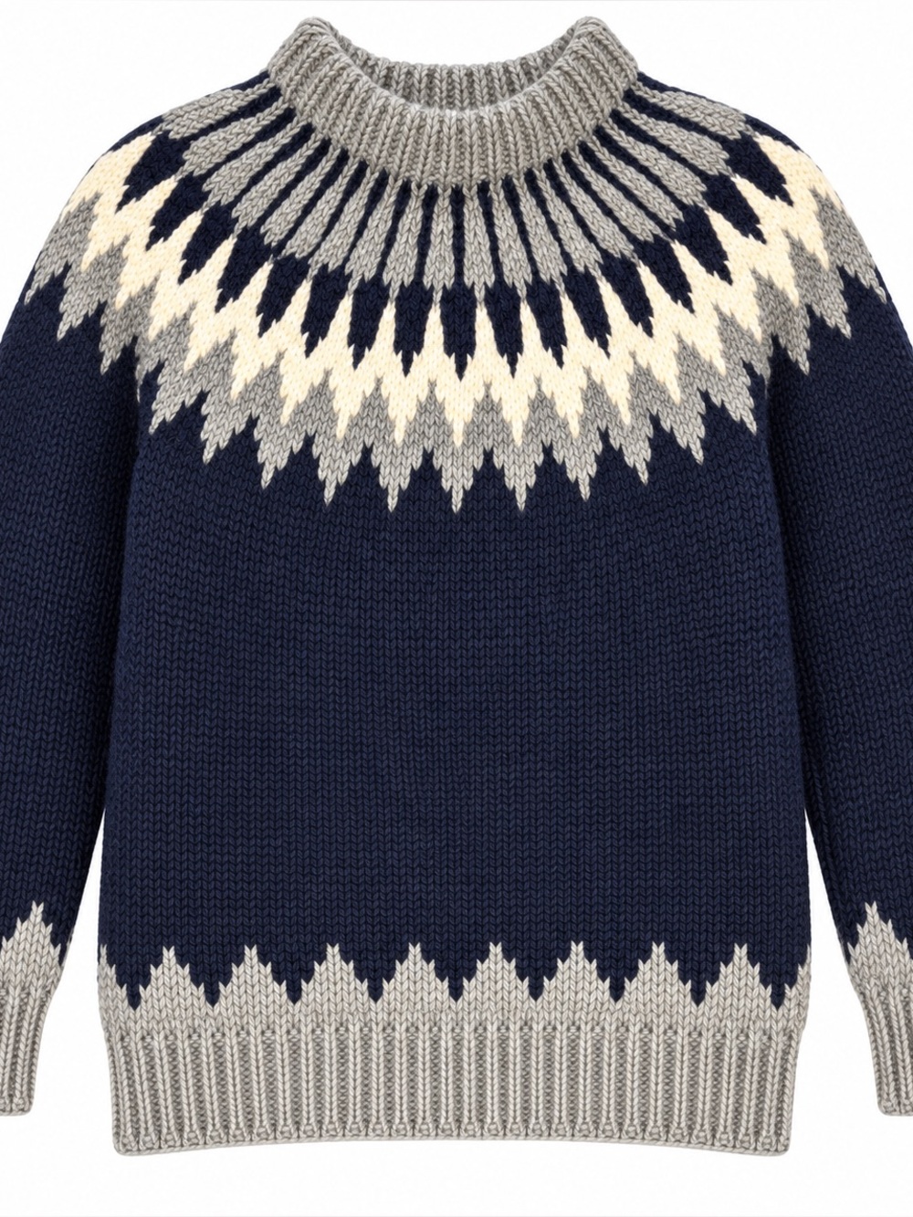 Vintage Hand Made Blue Fair Isle Hand Knit 100% Wool Sweater Excellent conditio